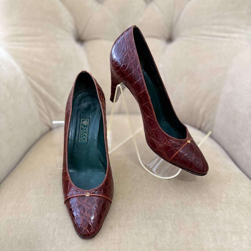 VTG Auth GUCCI Italy Genuine Crocodile Iconic Interlocking GG Classic Pump